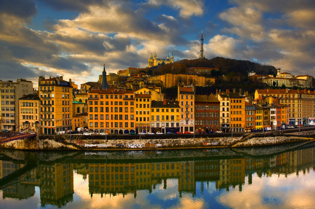 Lyon, France, France --- Waterfront Buildings on the Saone River --- Image by © Bryan Peterson/Corbis
