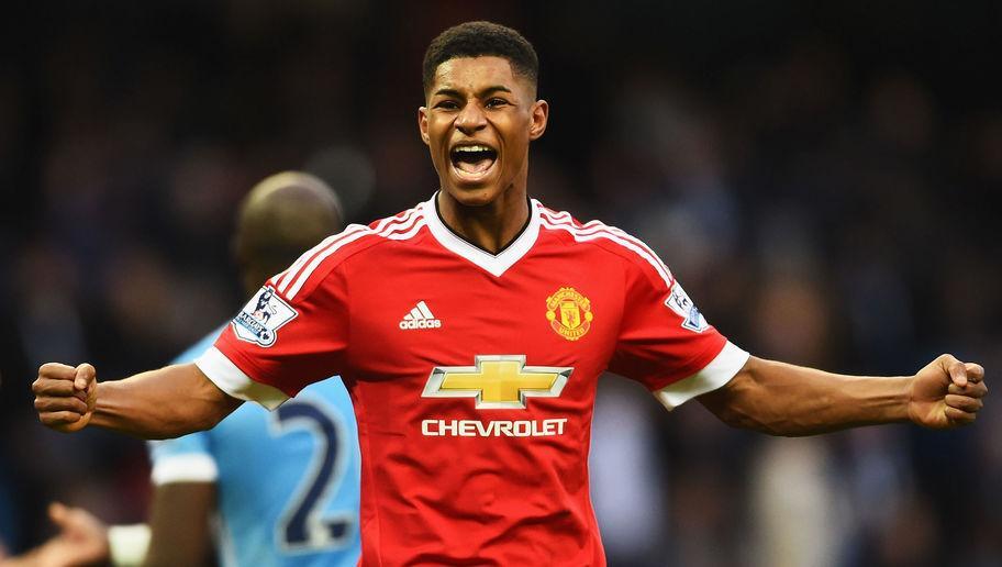 MANCHESTER, ENGLAND - MARCH 20:  Winning goalscorer Marcus Rashford of Manchester United celebrates victory after the Barclays Premier League match between Manchester City and Manchester United at Etihad Stadium on March 20, 2016 in Manchester, United Kingdom.  (Photo by Laurence Griffiths/Getty Images)