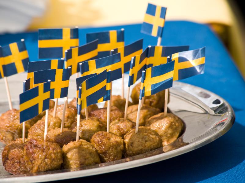 meatballs with swedish flags on toothpicks