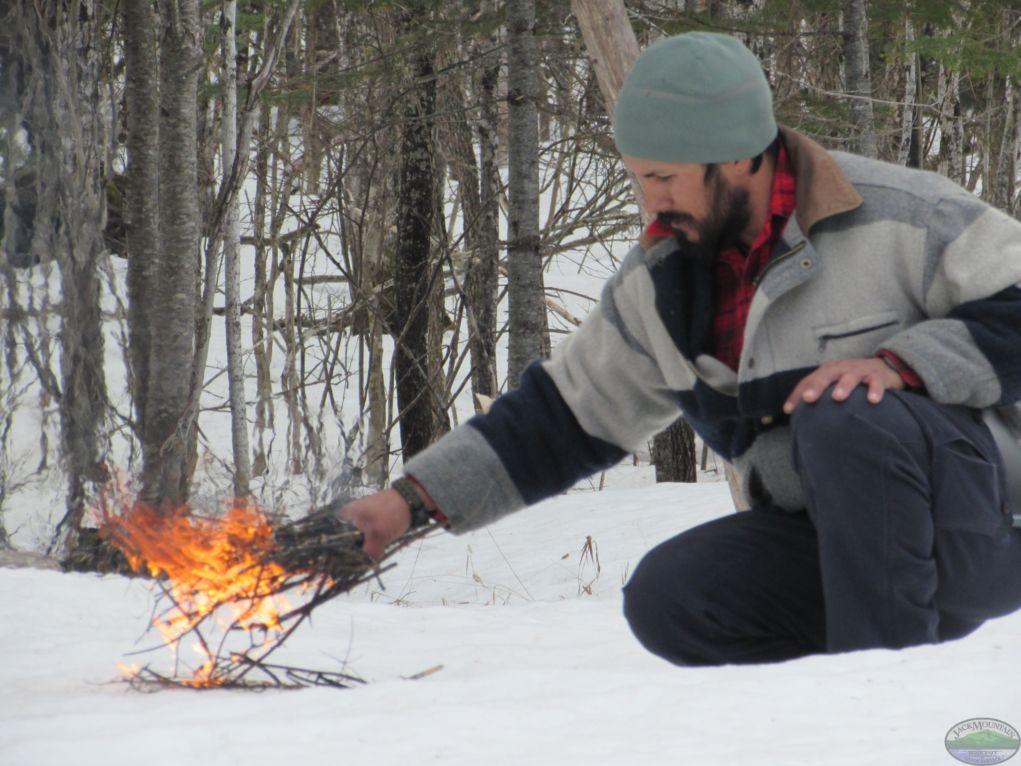 Twig Bundle Fire On Snow                                   JackMtn.com