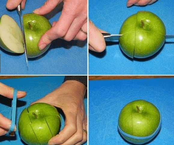 Исечете јаболка и замотајте ја со ластиче. Сега можете да ја пренесете на работа, а да остане свежа
