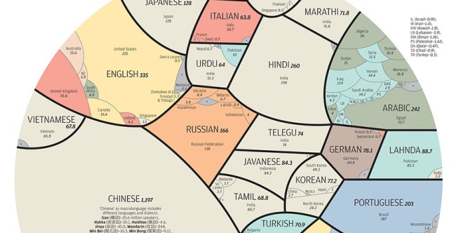 Детална мапа на најзборуваните јазици во светот