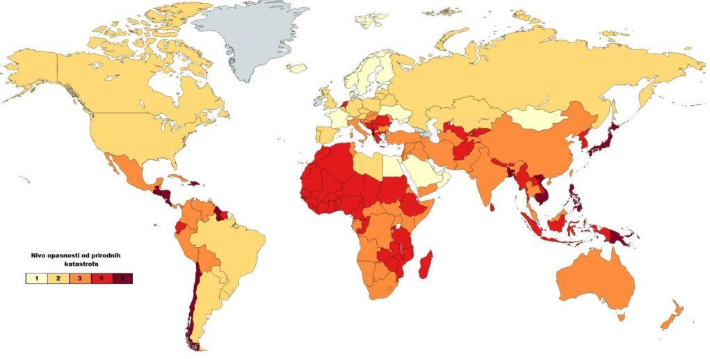 Мапа на земји со најголем ризик од природни катастрофи