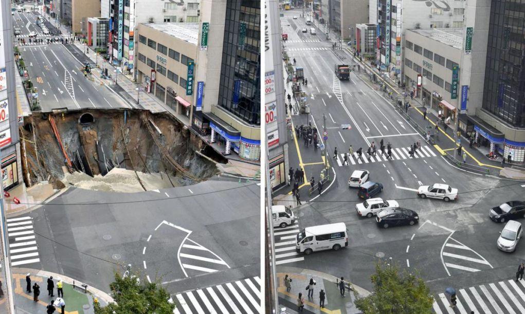 Јапонско поправање улици: Џиновска дупка затната за два дена