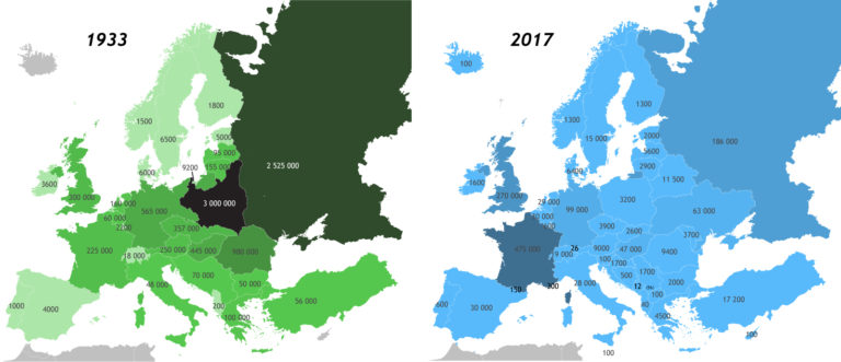 Евреите во Европа во 1933 година, и денес